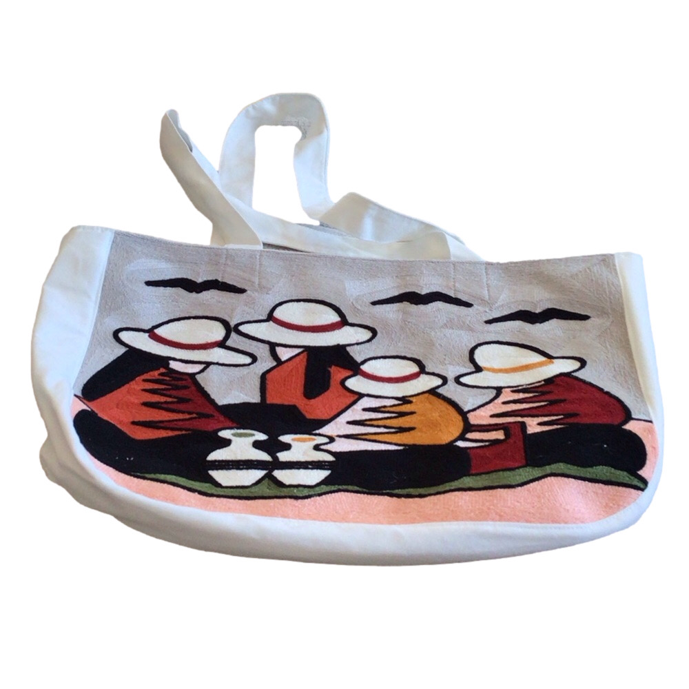 Ecuadorian Embroidered Indigenous Cotton Tote Bag Terracotta Earth Tones white